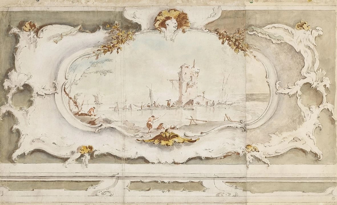 Cartiglio decorativo con un paesaggio